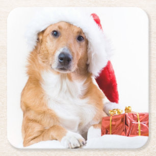 Posavasos Cuadrado De Papel El navidad persigue con la asta y los regalos