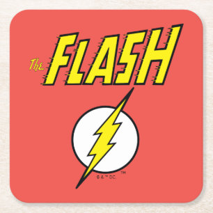 Posavasos Cuadrado De Papel El nombre de The Flash y el logotipo del rayo