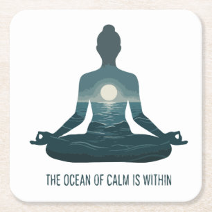 Posavasos Cuadrado De Papel "El Océano de Calma está Dentro" Yoga Meditación