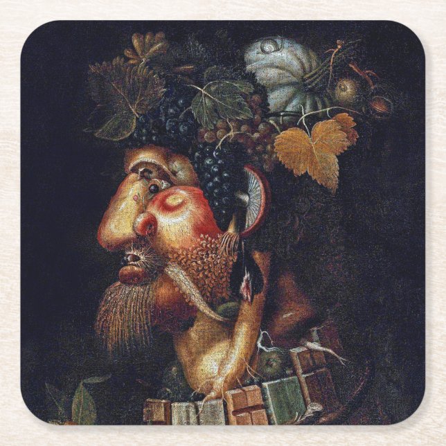 Posavasos Cuadrado De Papel El otoño, Arcimboldo (Anverso)