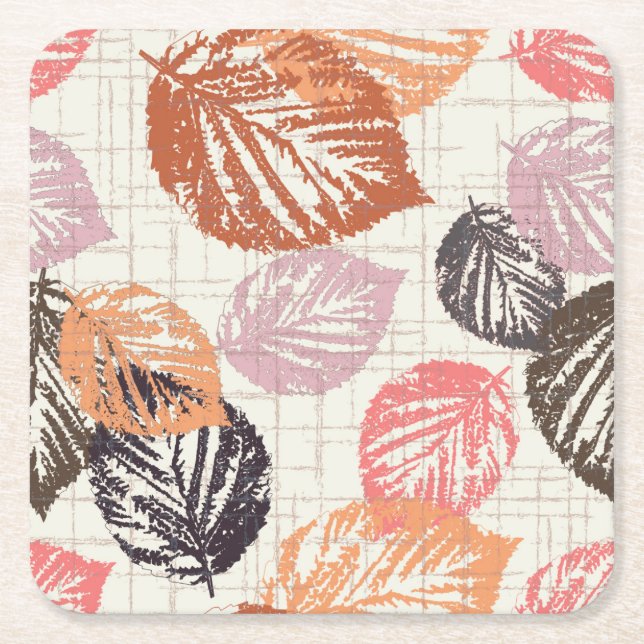 Posavasos Cuadrado De Papel El otoño deja en el beige. (Anverso)