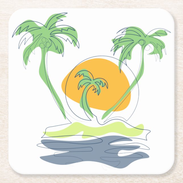 Posavasos Cuadrado De Papel El paisaje de las playas de las islas tropicales.  (Anverso)
