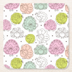 Posavasos Cuadrado De Papel el pavo real embroma el vintage del papel pintado