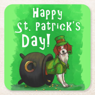 Posavasos Cuadrado De Papel El perro del Día de San Patricio