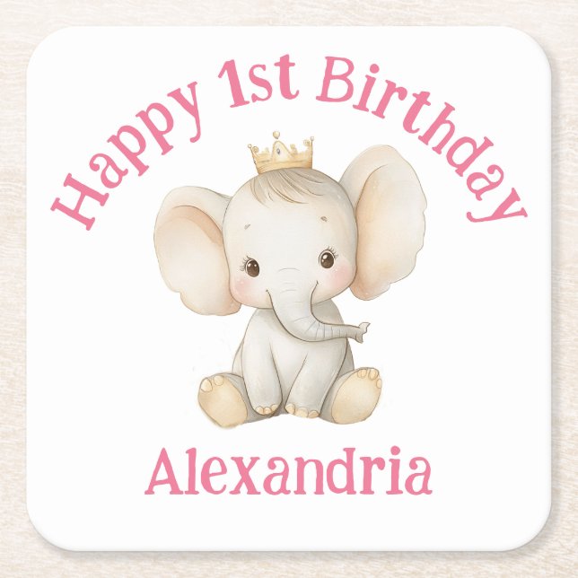 Posavasos Cuadrado De Papel El primer cumpleaños de la princesa elefante perso (Anverso)