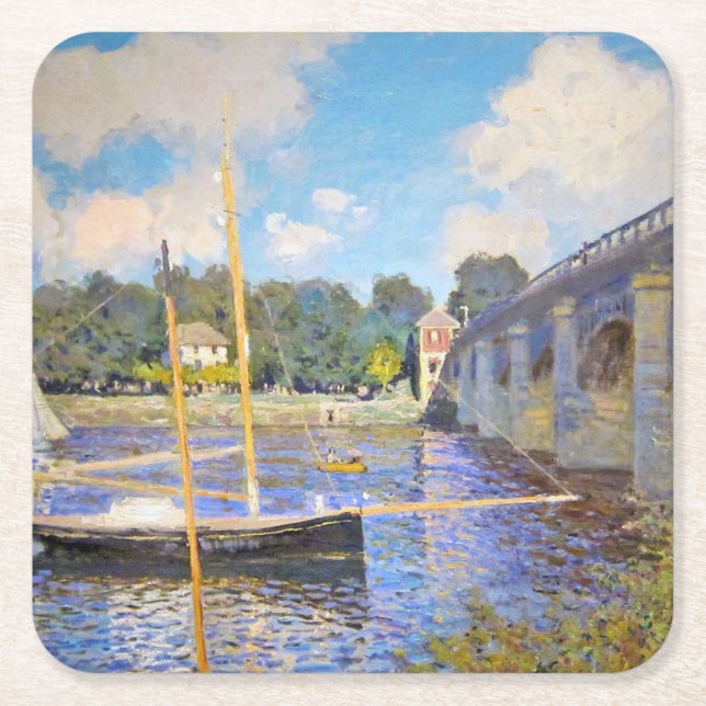 Posavasos Cuadrado De Papel El puente de Argenteuil, Monet (Anverso)