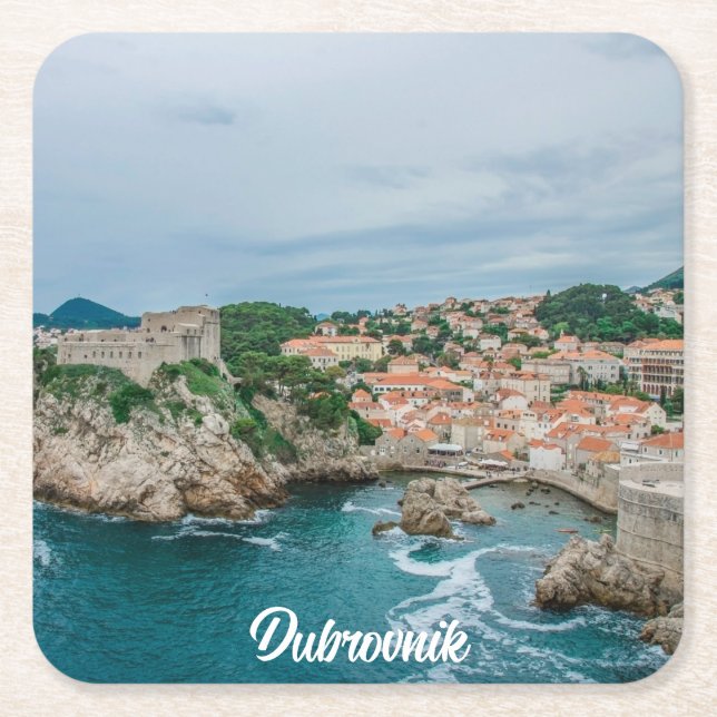 Posavasos Cuadrado De Papel El puerto de Dubrovnik y el centro de la ciudad (Anverso)