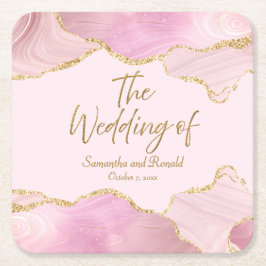 Posavasos Cuadrado De Papel El Purpurina Rosa y Oro Agitar El Boda De