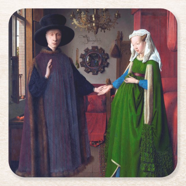 Posavasos Cuadrado De Papel El retrato de Arnolfini, Jan van Eyck (Anverso)
