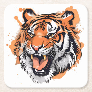 Posavasos Cuadrado De Papel "El retrato del tigre ruidoso".