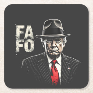 Posavasos Cuadrado De Papel El retro estadounidense Donald Trump FAFO Patriota