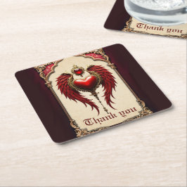 Posavasos Cuadrado De Papel El romance vintage con el corazón y las alas.