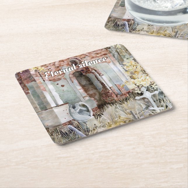 Posavasos Cuadrado De Papel El silencio eterno en el cementerio (En perspectiva)