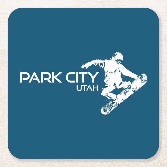 Posavasos Cuadrado De Papel El Snowboarder de Park City Utah (Anverso)