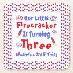 Posavasos Cuadrado De Papel El tercer cumpleaños de Little Firecracker