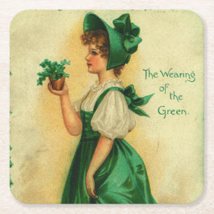 Posavasos Cuadrado De Papel "El uso del verde" tarjeta vintage, 1907