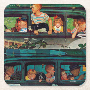 Posavasos Cuadrado De Papel El venir y el ir de Norman Rockwell