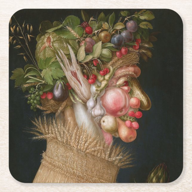 Posavasos Cuadrado De Papel El verano, Arcimboldo (Anverso)
