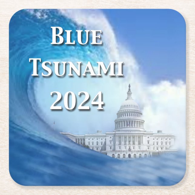 Posavasos Cuadrado De Papel Elecciones Blue Tsunami 2024 (Anverso)