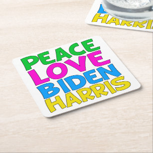 Posavasos Cuadrado De Papel Elecciones de 2024 de Peace Love Biden Harris