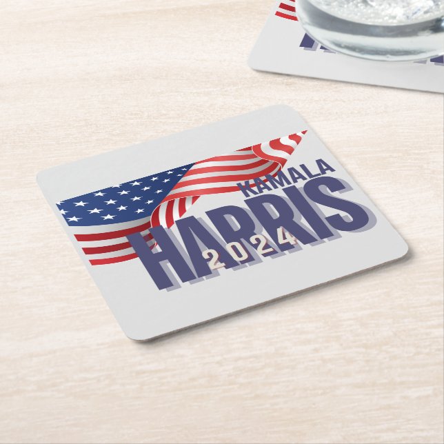 Posavasos Cuadrado De Papel Elecciones Harris 2024 (En perspectiva)