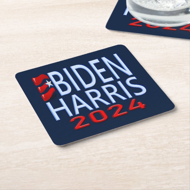 Posavasos Cuadrado De Papel Elecciones presidenciales de Biden Harris 2024 (En perspectiva)
