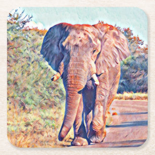 Posavasos Cuadrado De Papel elefante acuarell