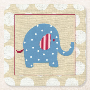 Posavasos Cuadrado De Papel Elefante azul con los lunares blancos