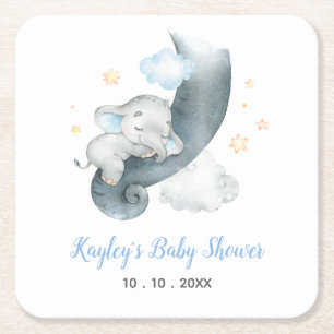 Posavasos Cuadrado De Papel Elefante Baby Shower personalizado (nube de elefan