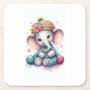 Posavasos Cuadrado De Papel elefante de tejido acuático