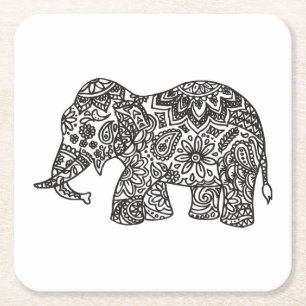 Posavasos Cuadrado De Papel Elefante del Doodle