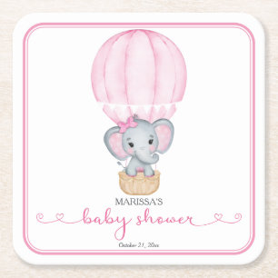 Posavasos Cuadrado De Papel Elefante Rosa Bebé Chica Ducha