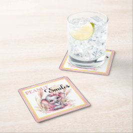 Posavasos Cuadrado De Papel Elefante rosa dulce - Sonrisas de maní