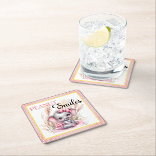 Posavasos Cuadrado De Papel Elefante rosa dulce - Sonrisas de maní