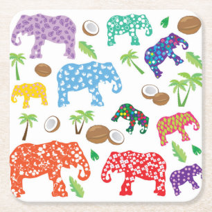 Posavasos Cuadrado De Papel Elefantes tropicales