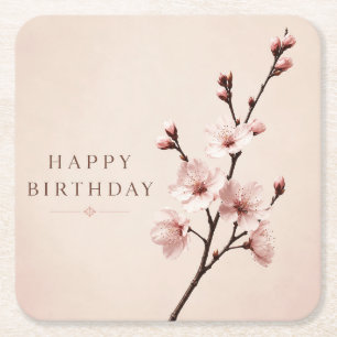 Posavasos Cuadrado De Papel Elegancia de Flor de Cerezo Cumpleaños