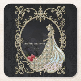 Posavasos Cuadrado De Papel Elegancia en oro y negro.