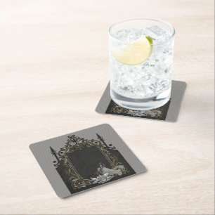 Posavasos Cuadrado De Papel Elegancia en plata y negro.