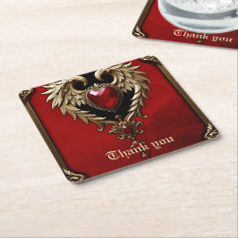 Posavasos Cuadrado De Papel Elegancia en rojo y oro