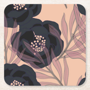Posavasos Cuadrado De Papel Elegancia floral abstracta, fondo artístico.