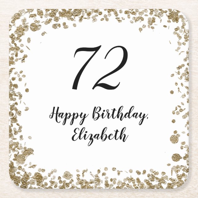 Posavasos Cuadrado De Papel Elegant 72nd Birthday Coasters With Gold Sequins (Anverso)