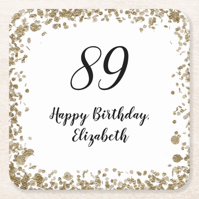 Posavasos Cuadrado De Papel Elegant 89th Birthday Coasters With Gold Sequins (Anverso)