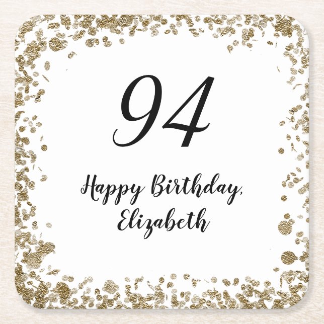 Posavasos Cuadrado De Papel Elegant 94th Birthday Coasters With Gold Sequins (Anverso)