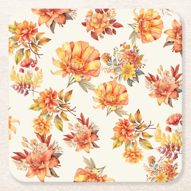Posavasos Cuadrado De Papel Elegant Autumn Floral (Anverso)