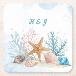 Posavasos Cuadrado De Papel Elegant Beach-themed Coastal Wedding