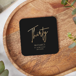 Posavasos Cuadrado De Papel Elegant Black and Gold 30th Birthday Party 