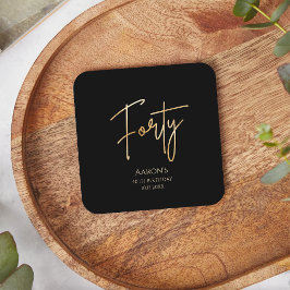 Posavasos Cuadrado De Papel Elegant Black and Gold 40th Birthday Party 