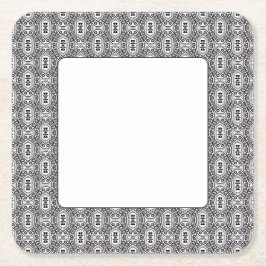 Posavasos Cuadrado De Papel Elegant Black and White Folk Floral Seamless Patte
