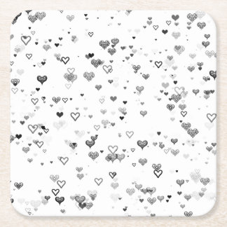 Posavasos Cuadrado De Papel Elegant Black & Grey Hearts Pattern Coaster