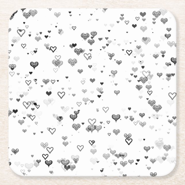 Posavasos Cuadrado De Papel Elegant Black & Grey Hearts Pattern Coaster (Anverso)